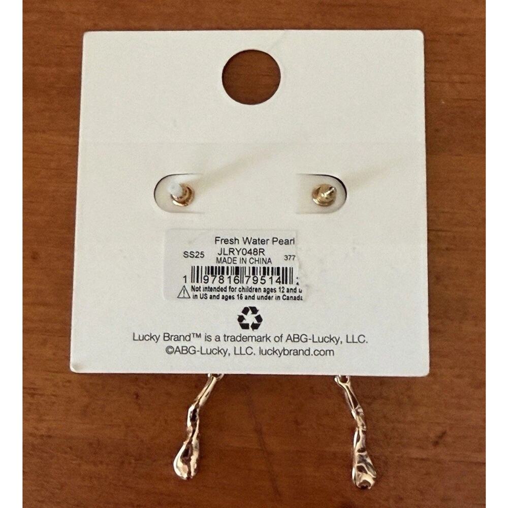 Lucky Brand NWT Freshwater Pearl Gold Tone Linear Drop Dangle Earrings - Picture 6 of 7